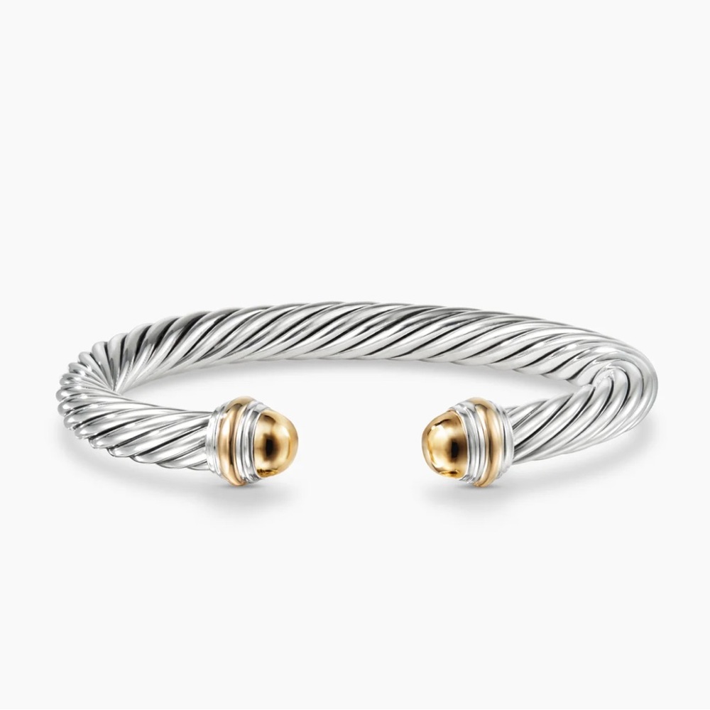 David Yurman Classic Cable Bracelet Sterling Silver, 14K Yellow Gold Domes, 7mm